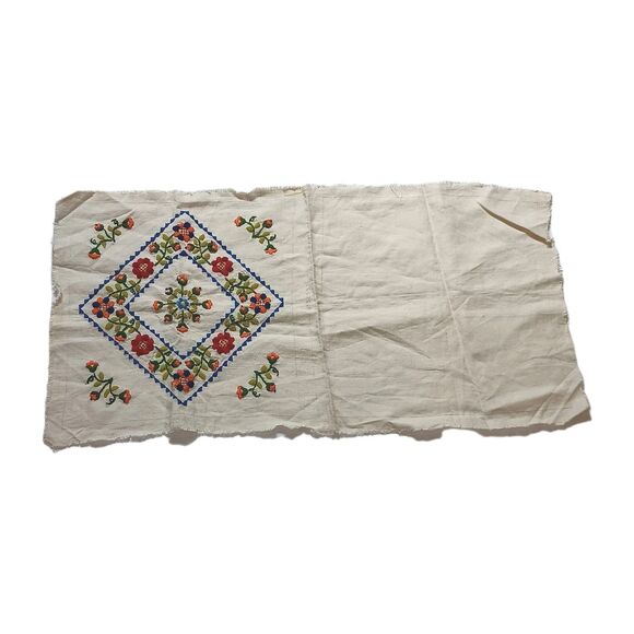 Vintage Floral Embroidered Pillowcase Unfinished Blue Orange Red Green 15" X 15" - Picture 15 of 16